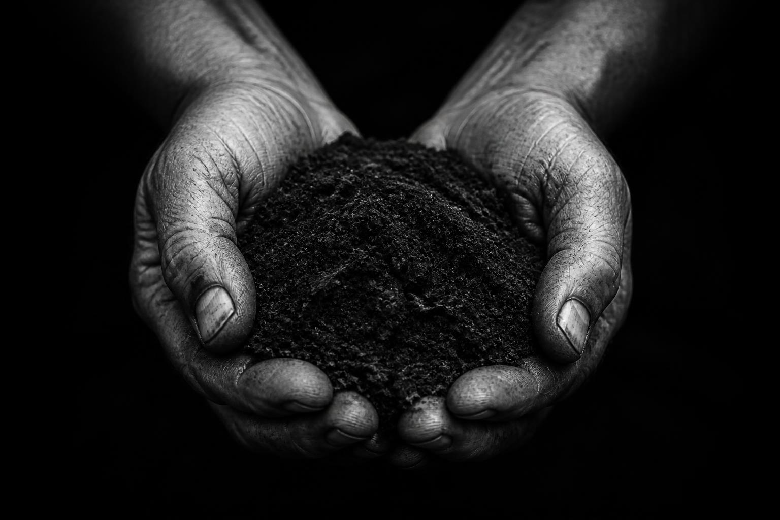 Cupped hands holding rich soil